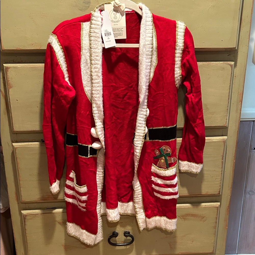 Urban Outfitters NWT Red Santa-Themed Cardigan with White Trim Adorable! Size M